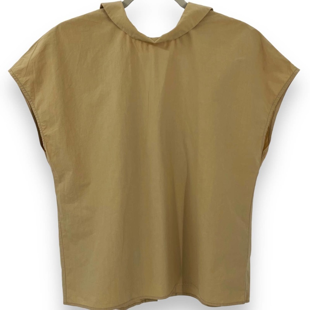 Aeron 42 XL Open Button Back Cotton Top Neutral Minimalist